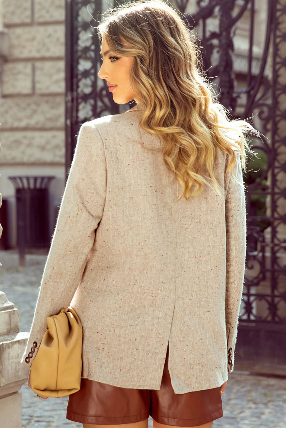 Chic oatmeal suit jacket for women - Love Salve 