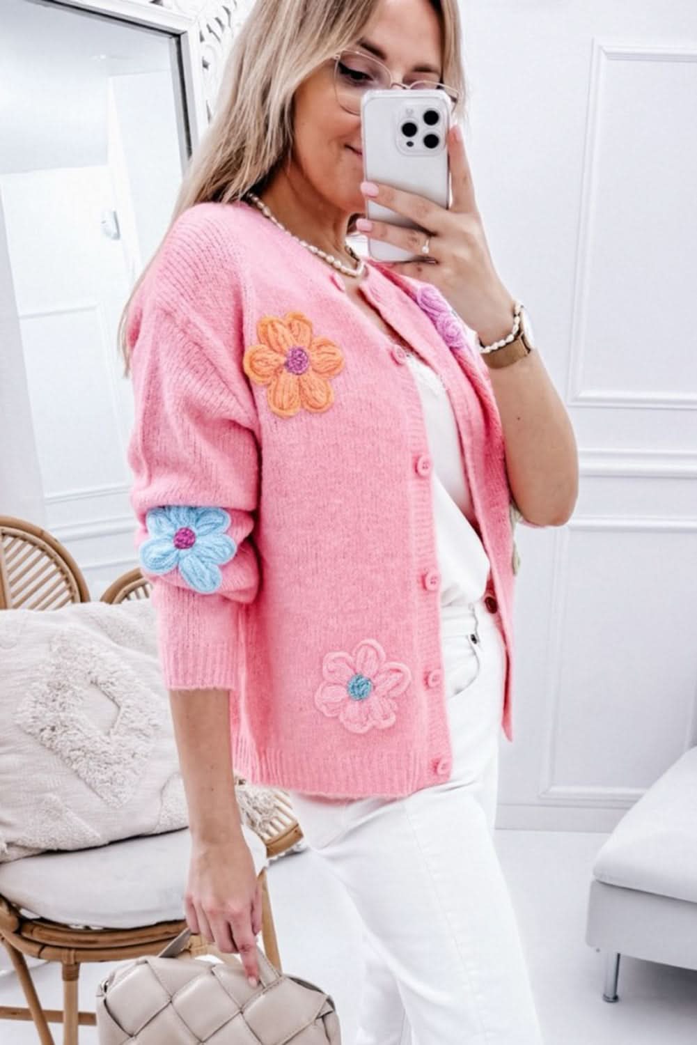 Chic pink floral button cardigan - Love Salve 