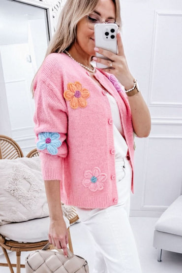 Chic pink floral button cardigan - Love Salve 