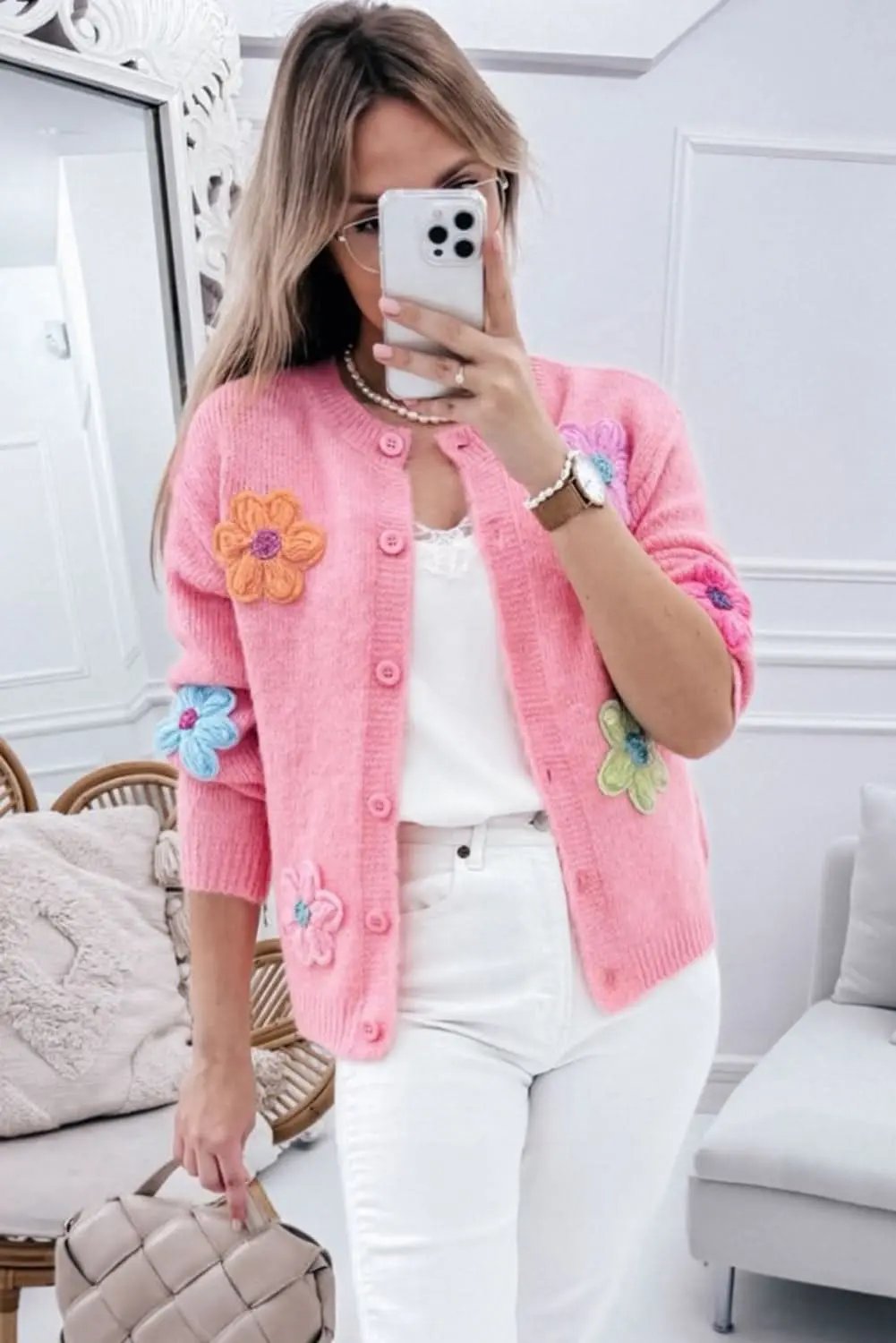 Chic pink floral button cardigan - Love Salve 
