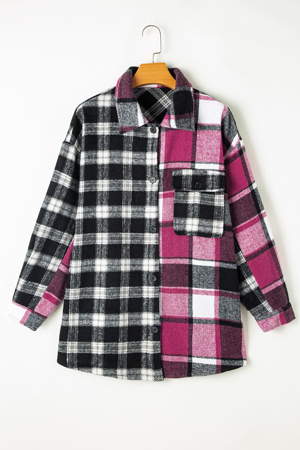 Colorful plaid block shacket with pockets - Love Salve 