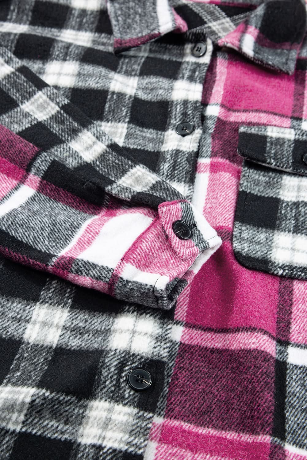 Colorful plaid block shacket with pockets - Love Salve 