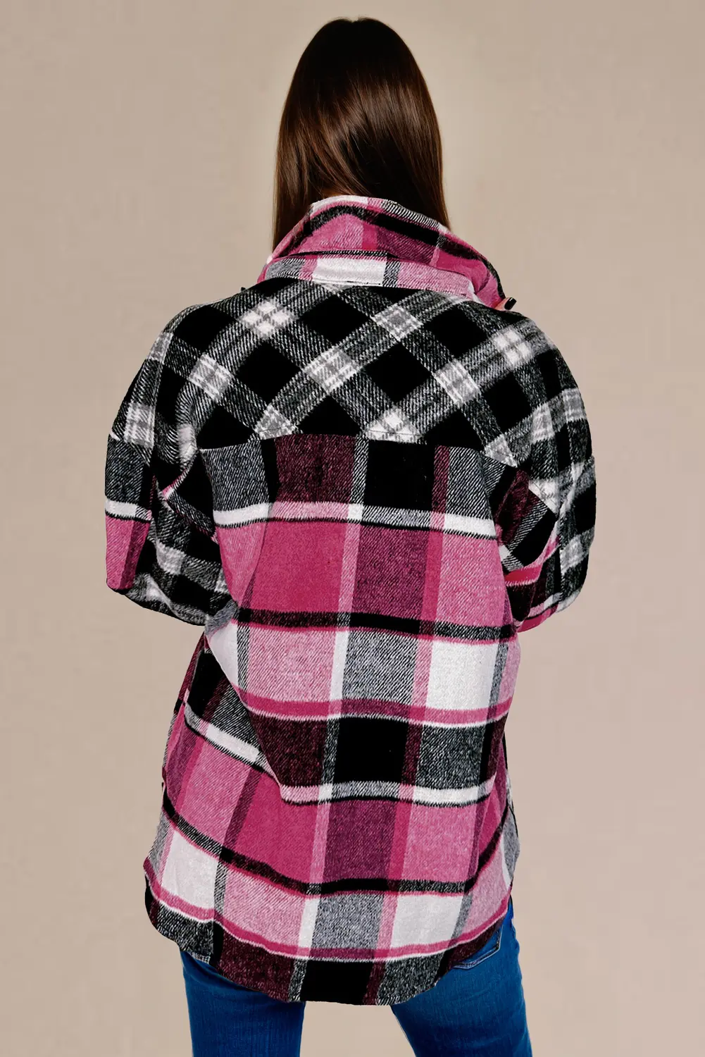 Colorful plaid block shacket with pockets - Love Salve 