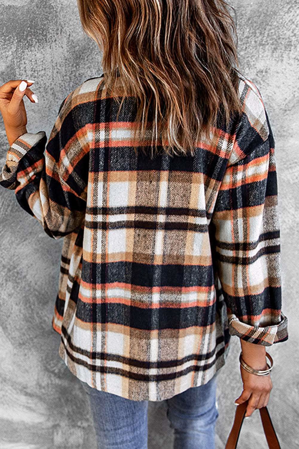 Geometric Plaid Print Pocketed Shacket - Love Salve 
