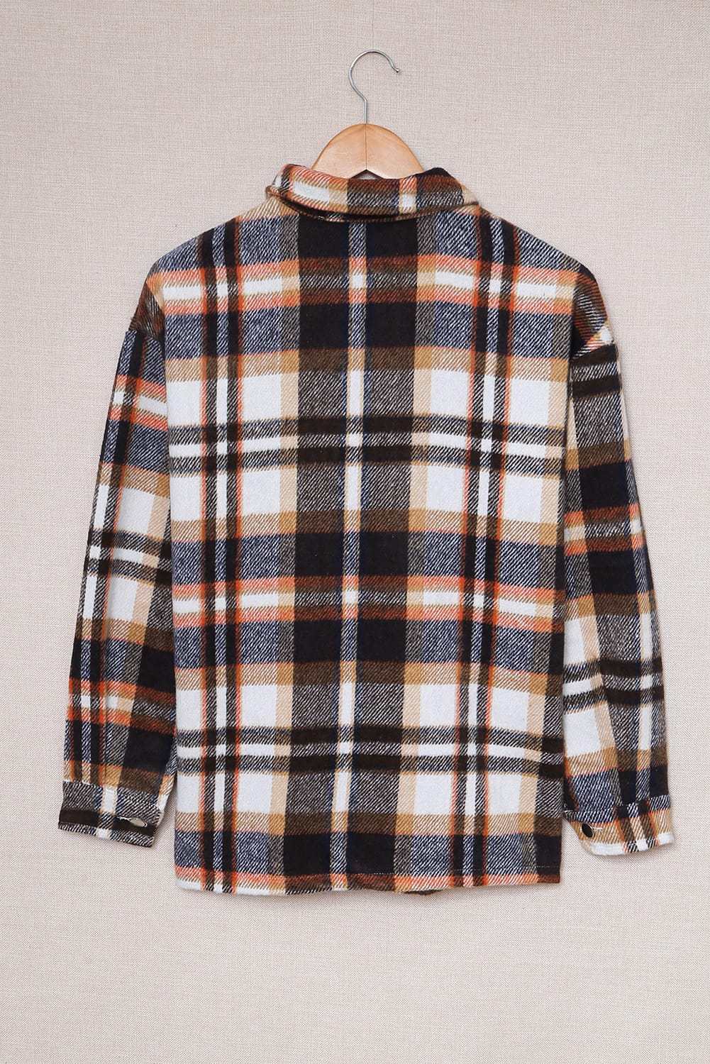 Geometric Plaid Print Pocketed Shacket - Love Salve 