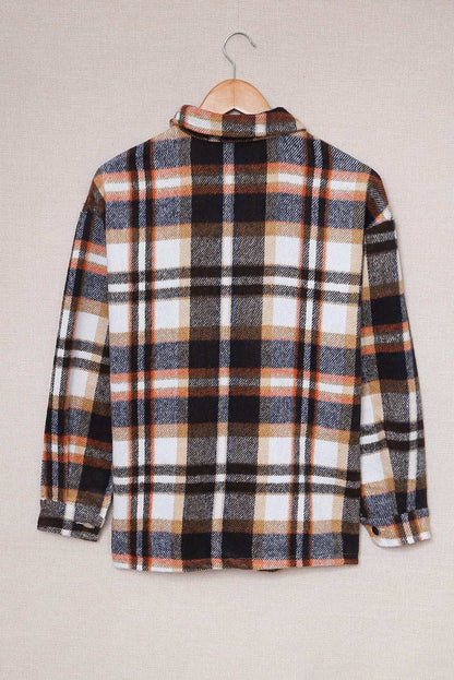 Geometric Plaid Print Pocketed Shacket - Love Salve 
