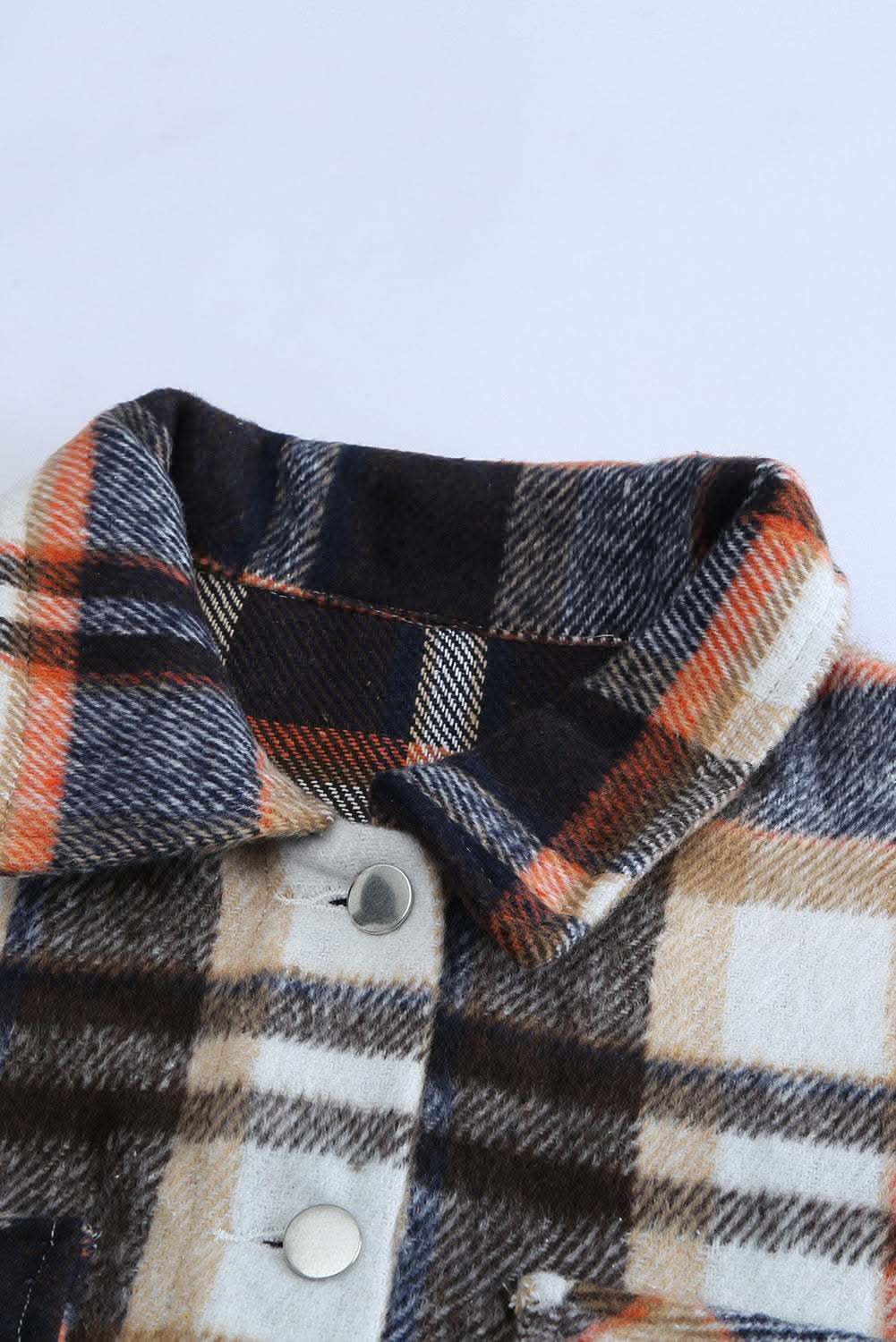 Geometric Plaid Print Pocketed Shacket - Love Salve 