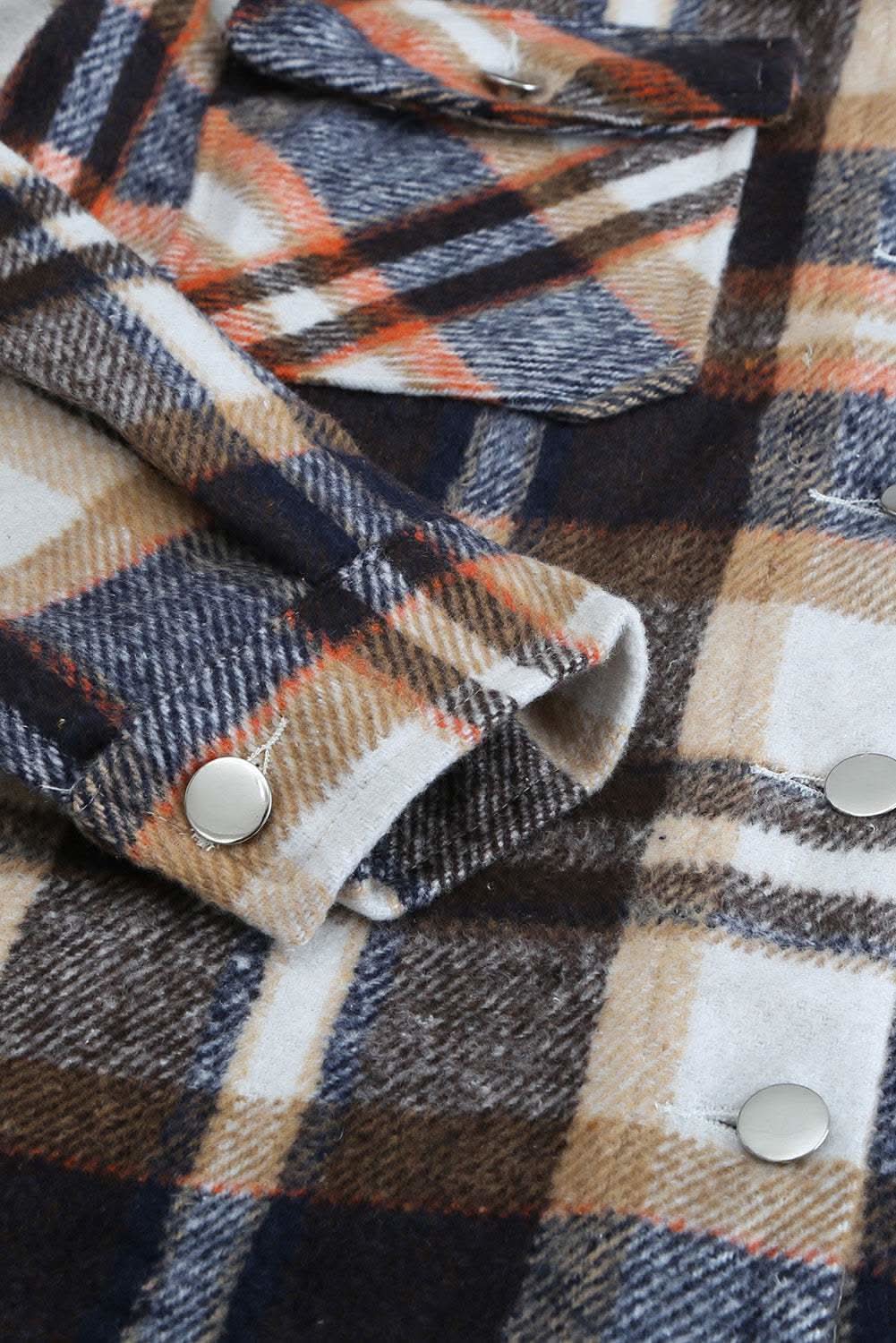 Geometric Plaid Print Pocketed Shacket - Love Salve 