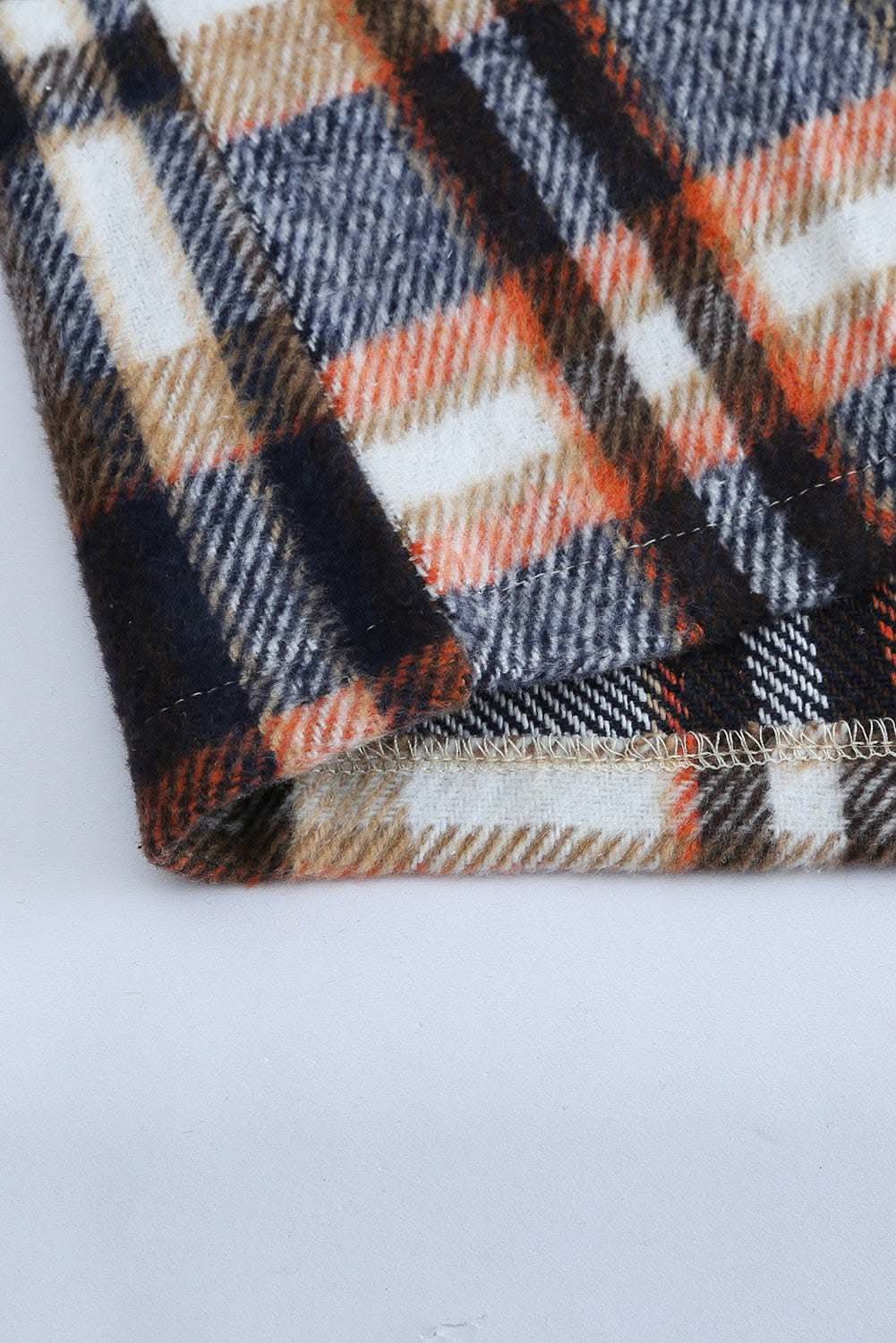 Geometric Plaid Print Pocketed Shacket - Love Salve 