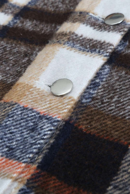 Geometric Plaid Print Pocketed Shacket - Love Salve 