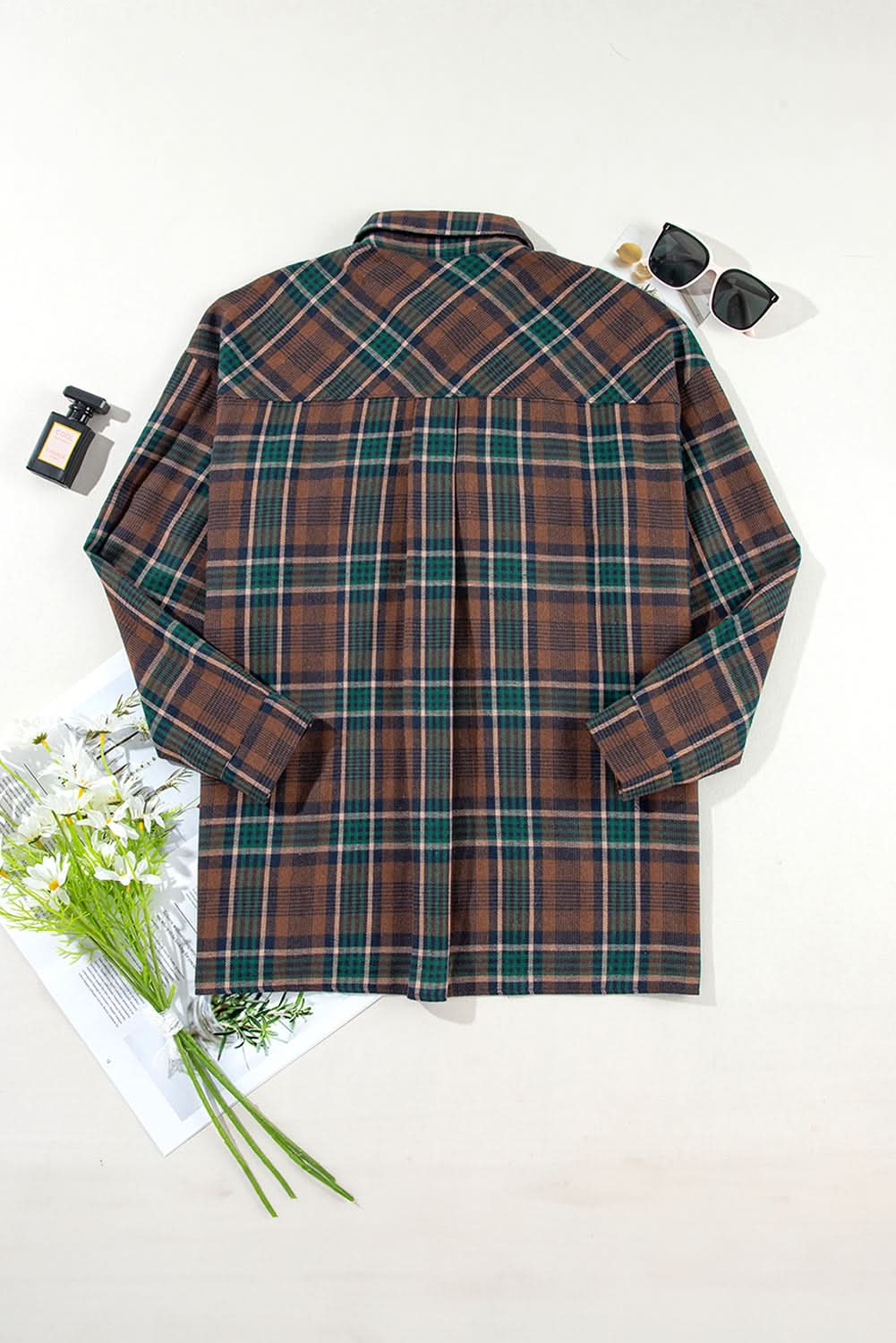 Brown plaid shacket with pockets - Love Salve 