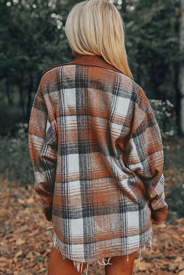 Cinnamon plaid corduroy shacket - Love Salve 