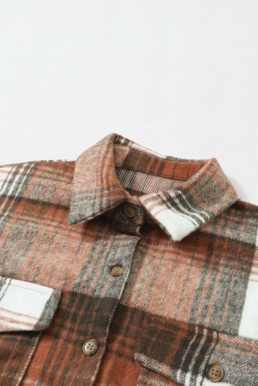 Brown Plaid Flap Pockets Shacket - Love Salve 