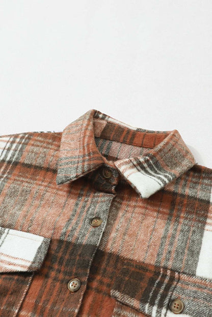 Brown Plaid Flap Pockets Shacket - Love Salve 