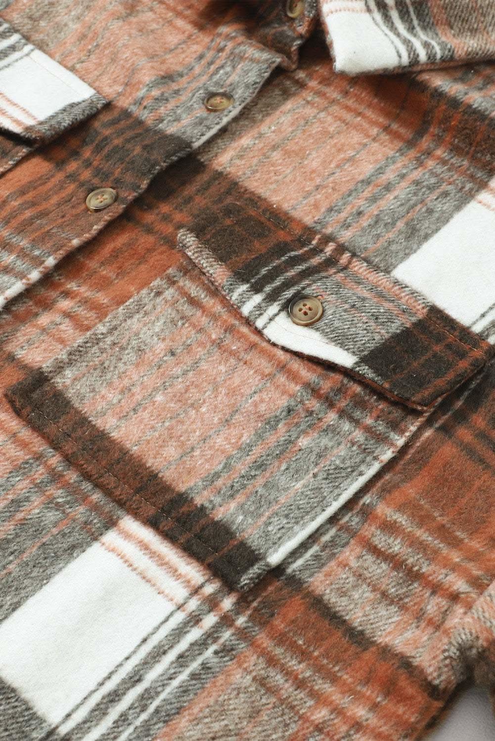 Brown Plaid Flap Pockets Shacket - Love Salve 
