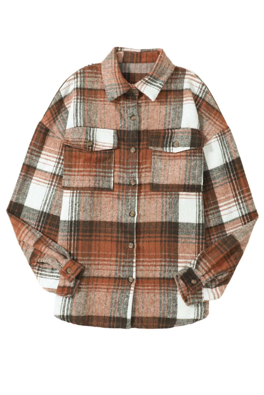 Brown Plaid Flap Pockets Shacket - Love Salve 