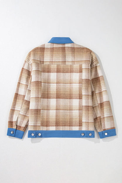 Light beige plaid patchwork shacket - Love Salve 