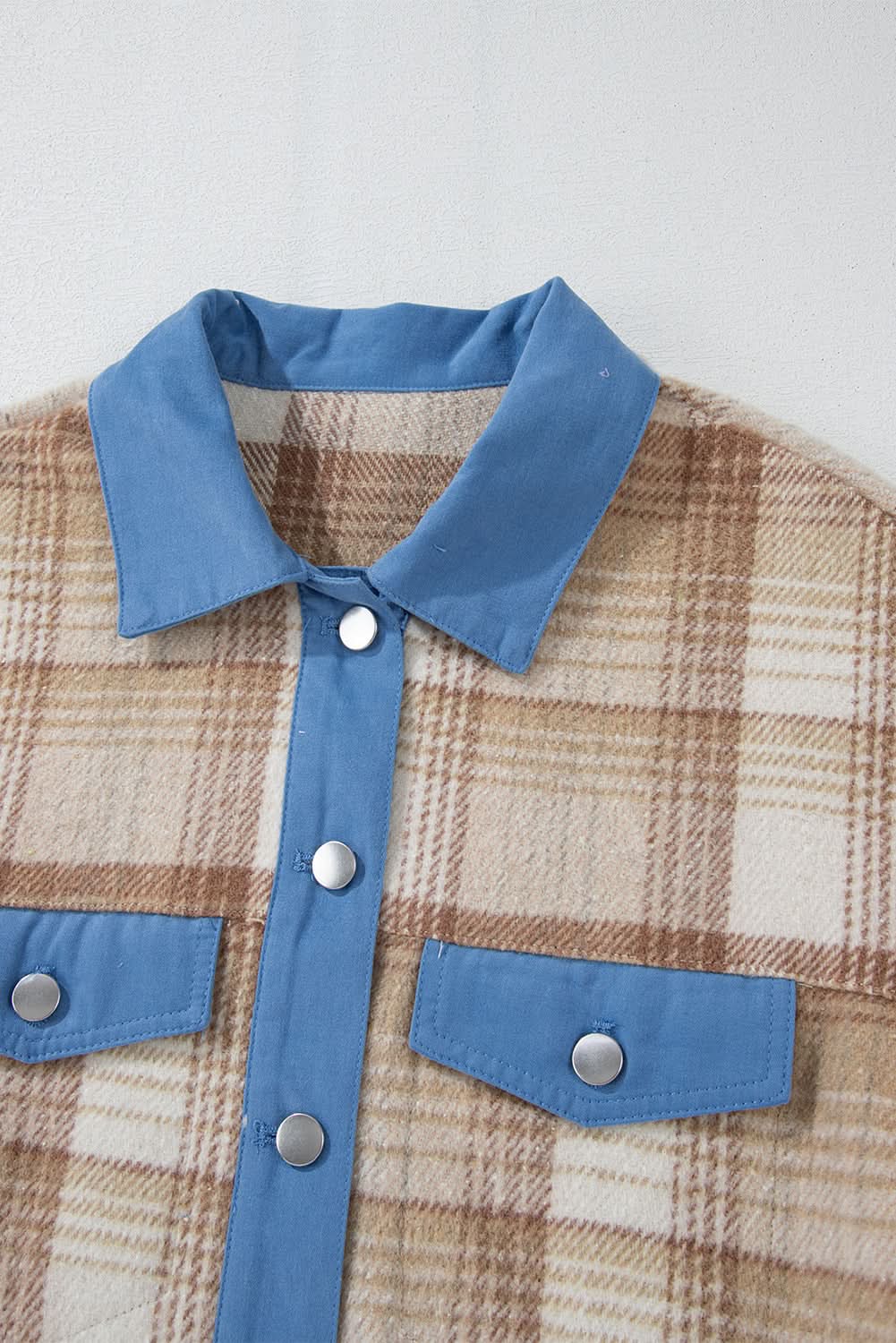 Light beige plaid patchwork shacket - Love Salve 