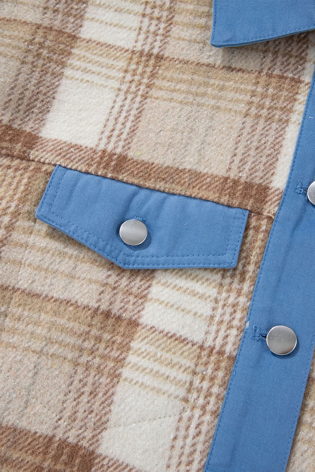 Light beige plaid patchwork shacket - Love Salve 