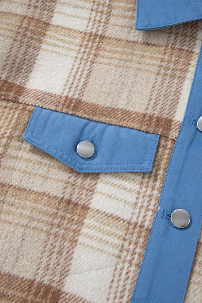 Light beige plaid patchwork shacket - Love Salve 