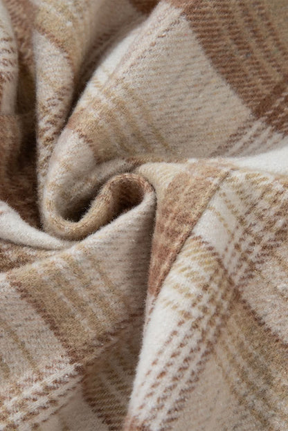 Light beige plaid patchwork shacket - Love Salve 