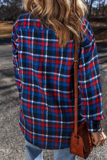 Navy plaid shacket with pockets - Love Salve 
