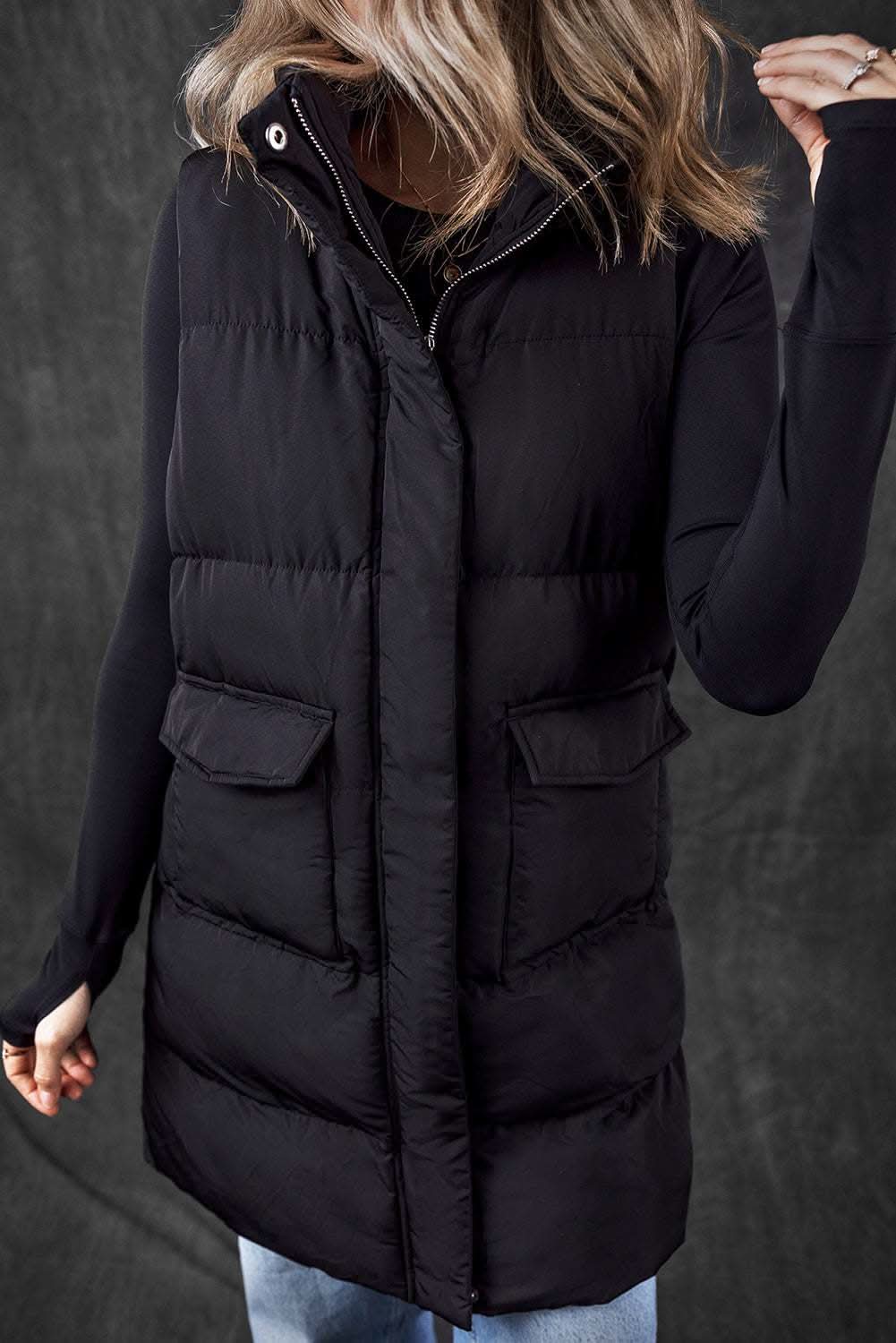 Black longline windproof vest - Love Salve 