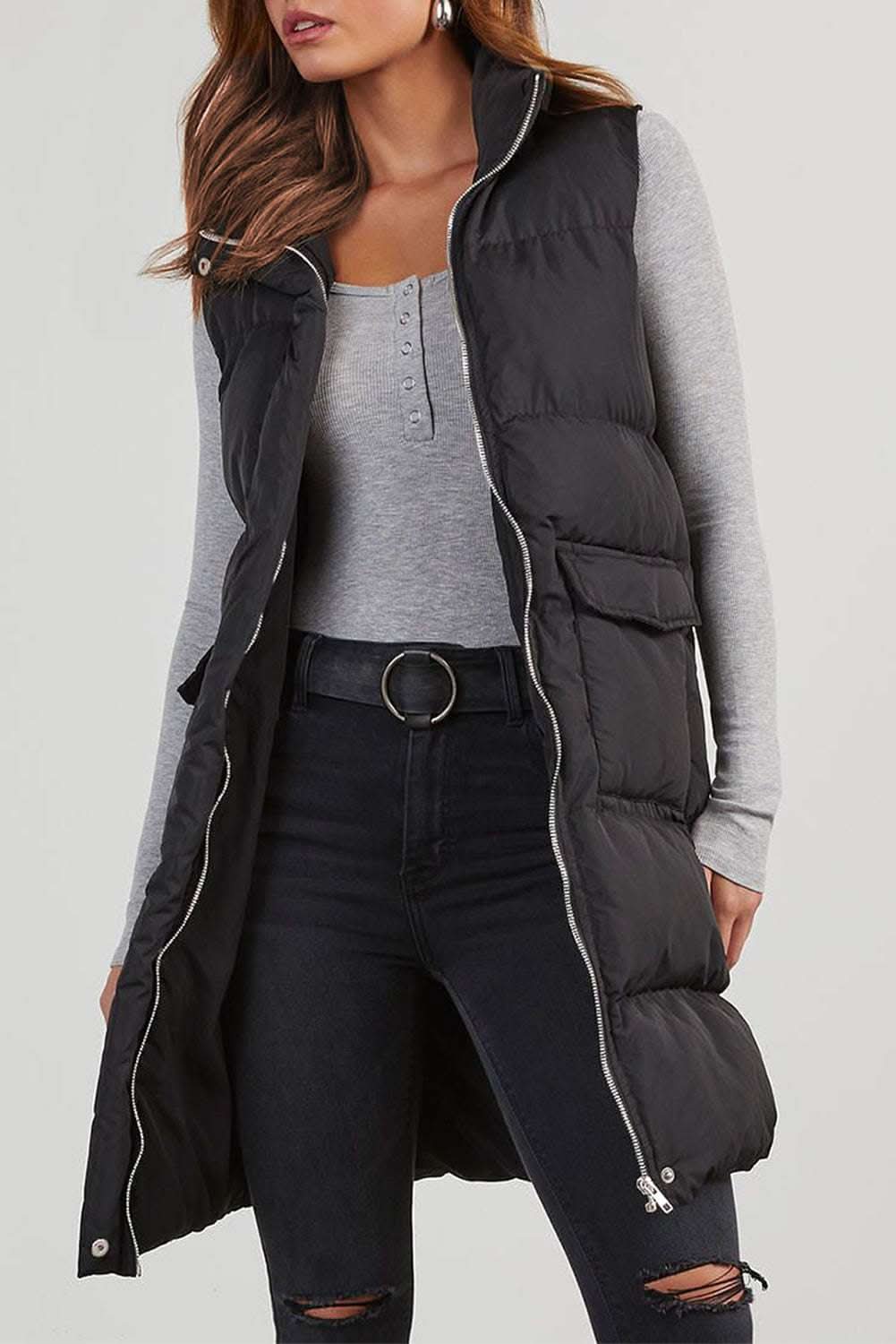 Black longline windproof vest - Love Salve 