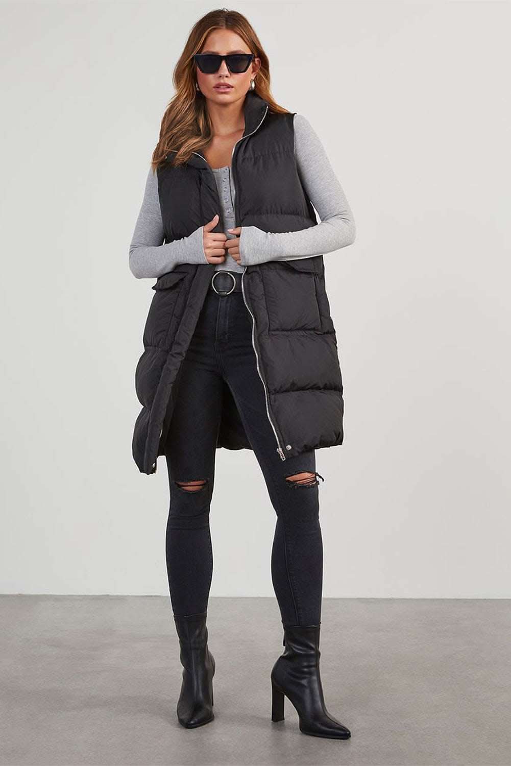 Black longline windproof vest - Love Salve 