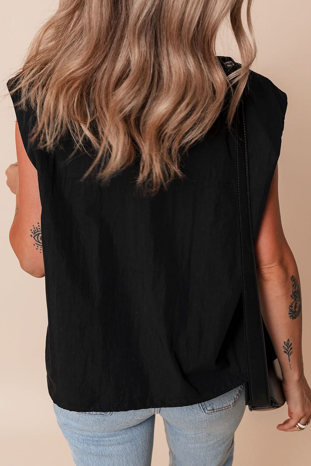 Chic black zip-up high neck vest - Love Salve 