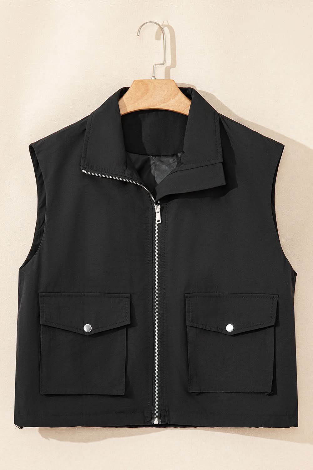 Chic black zip-up high neck vest - Love Salve 