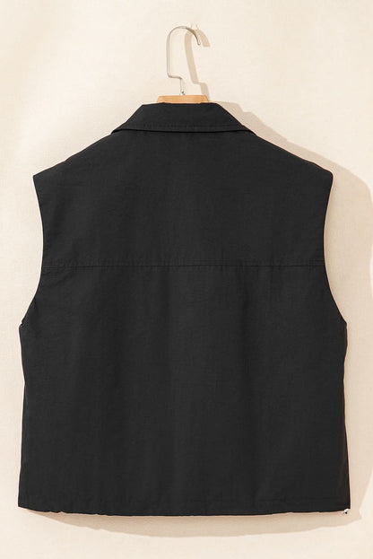 Chic black zip-up high neck vest - Love Salve 