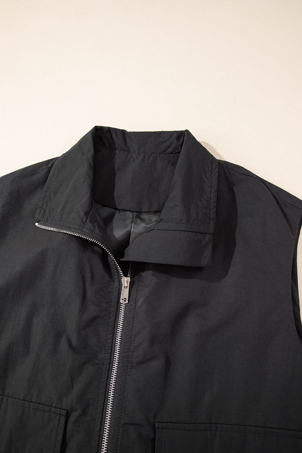 Chic black zip-up high neck vest - Love Salve 