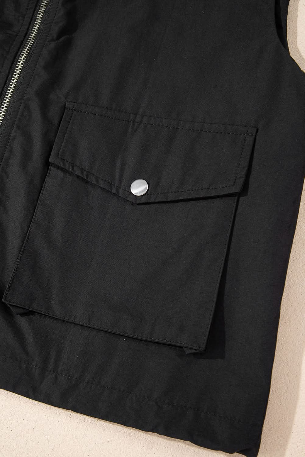 Chic black zip-up high neck vest - Love Salve 