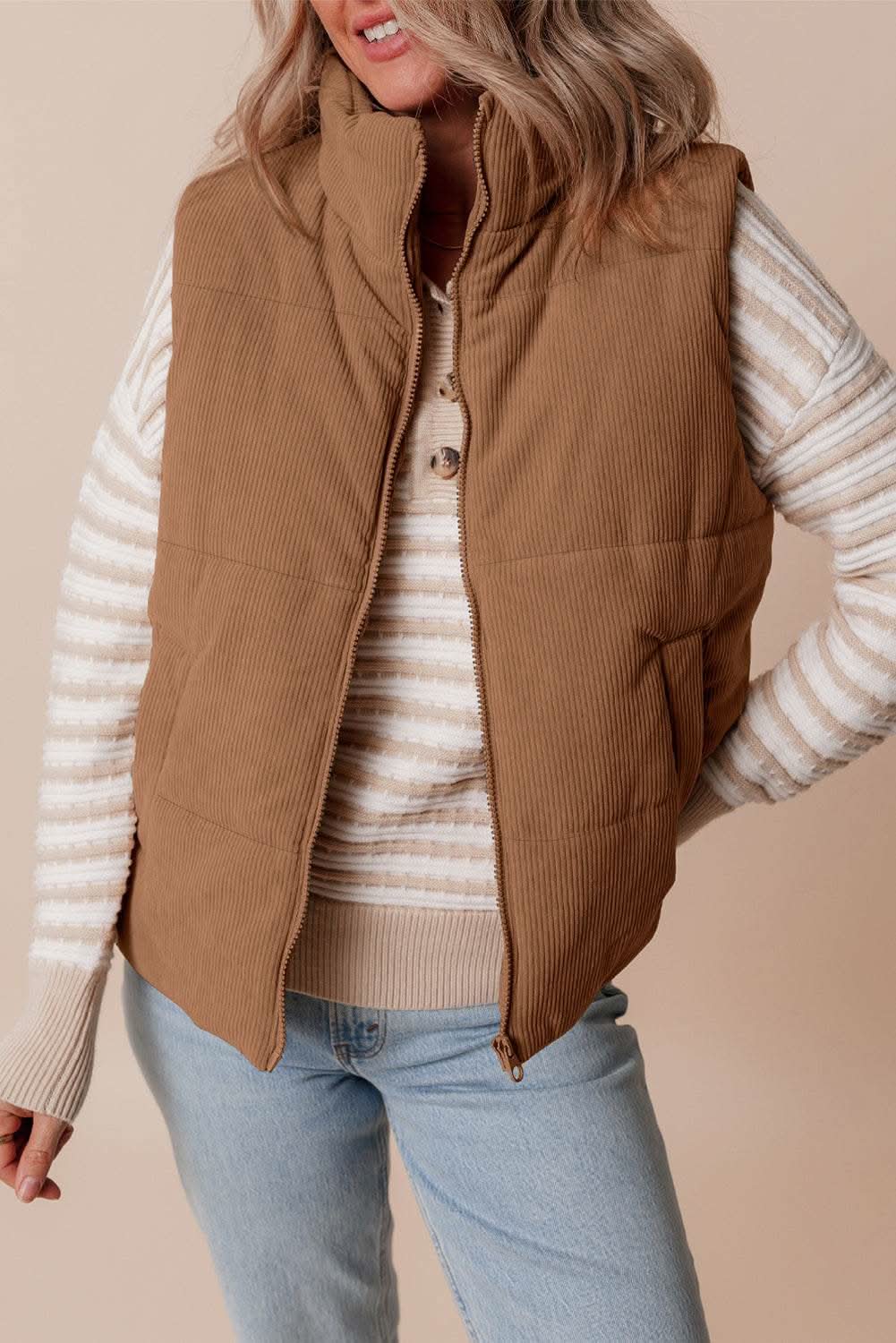 Cozy coffee corduroy vest - Love Salve 