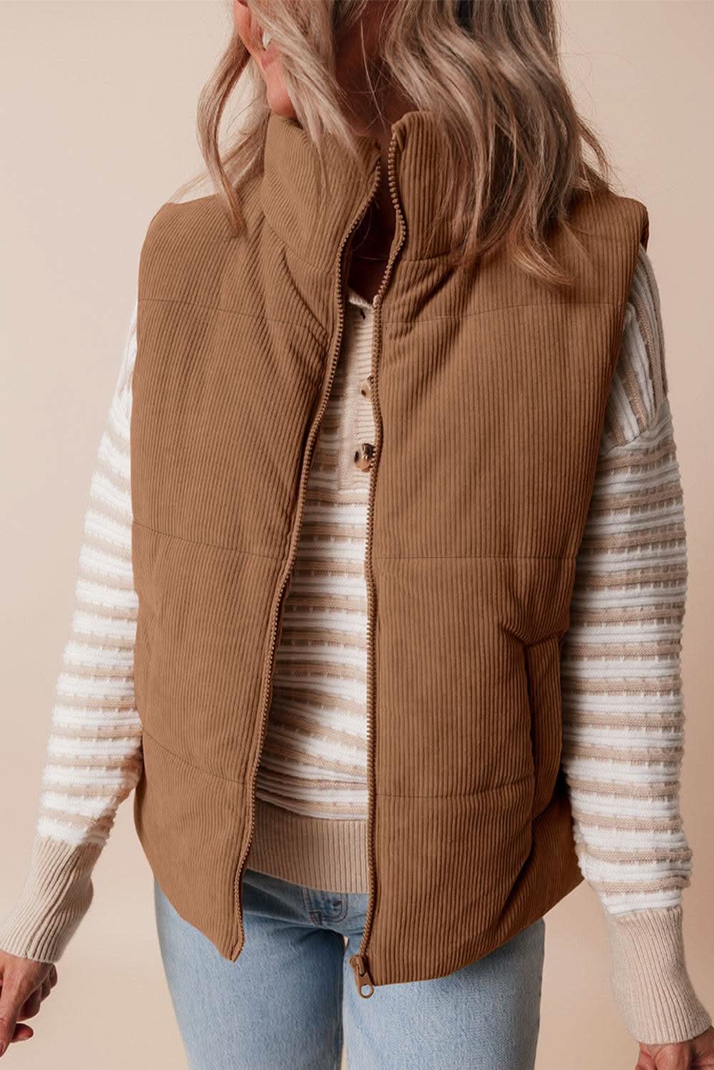 Cozy coffee corduroy vest - Love Salve 