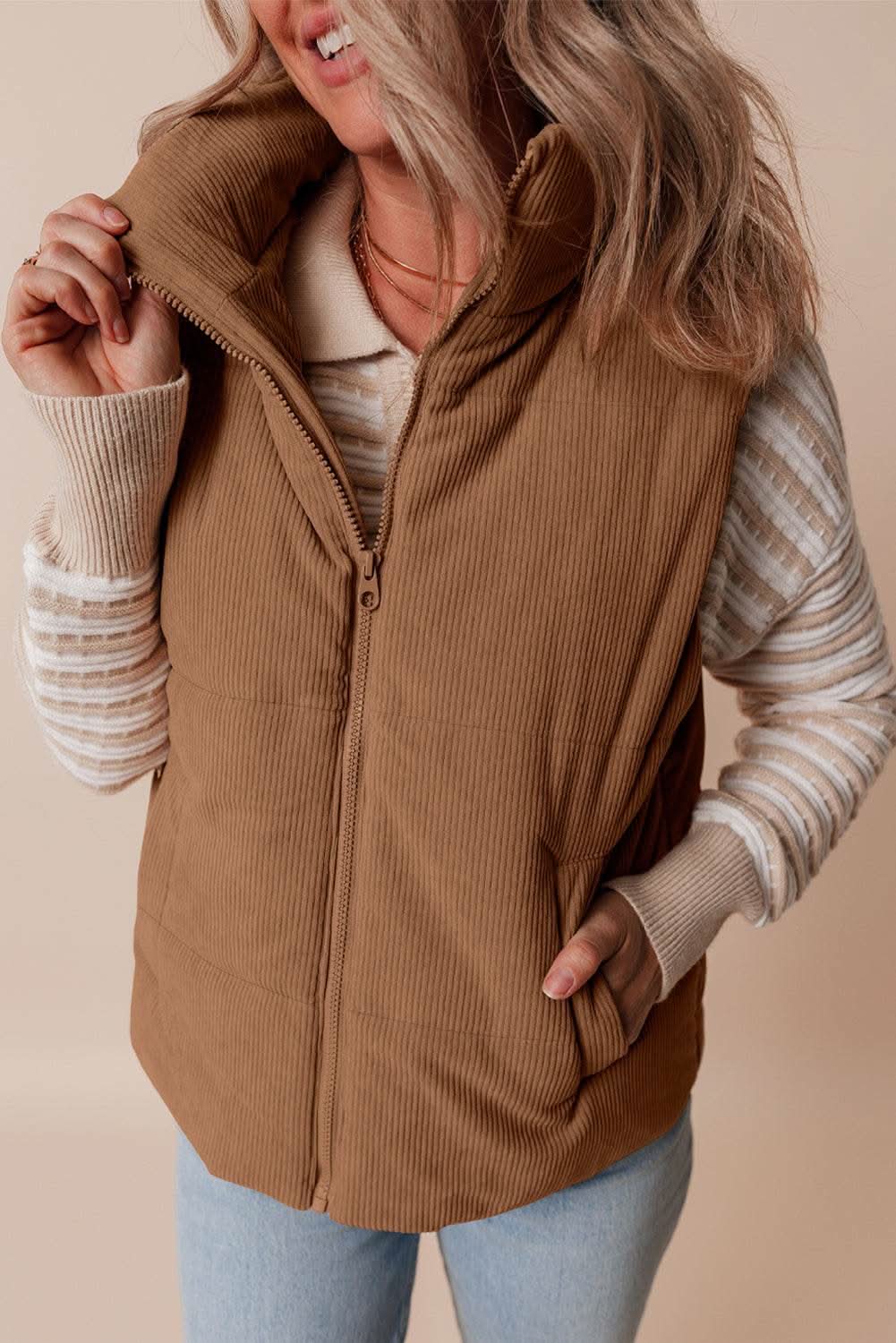 Cozy coffee corduroy vest - Love Salve 