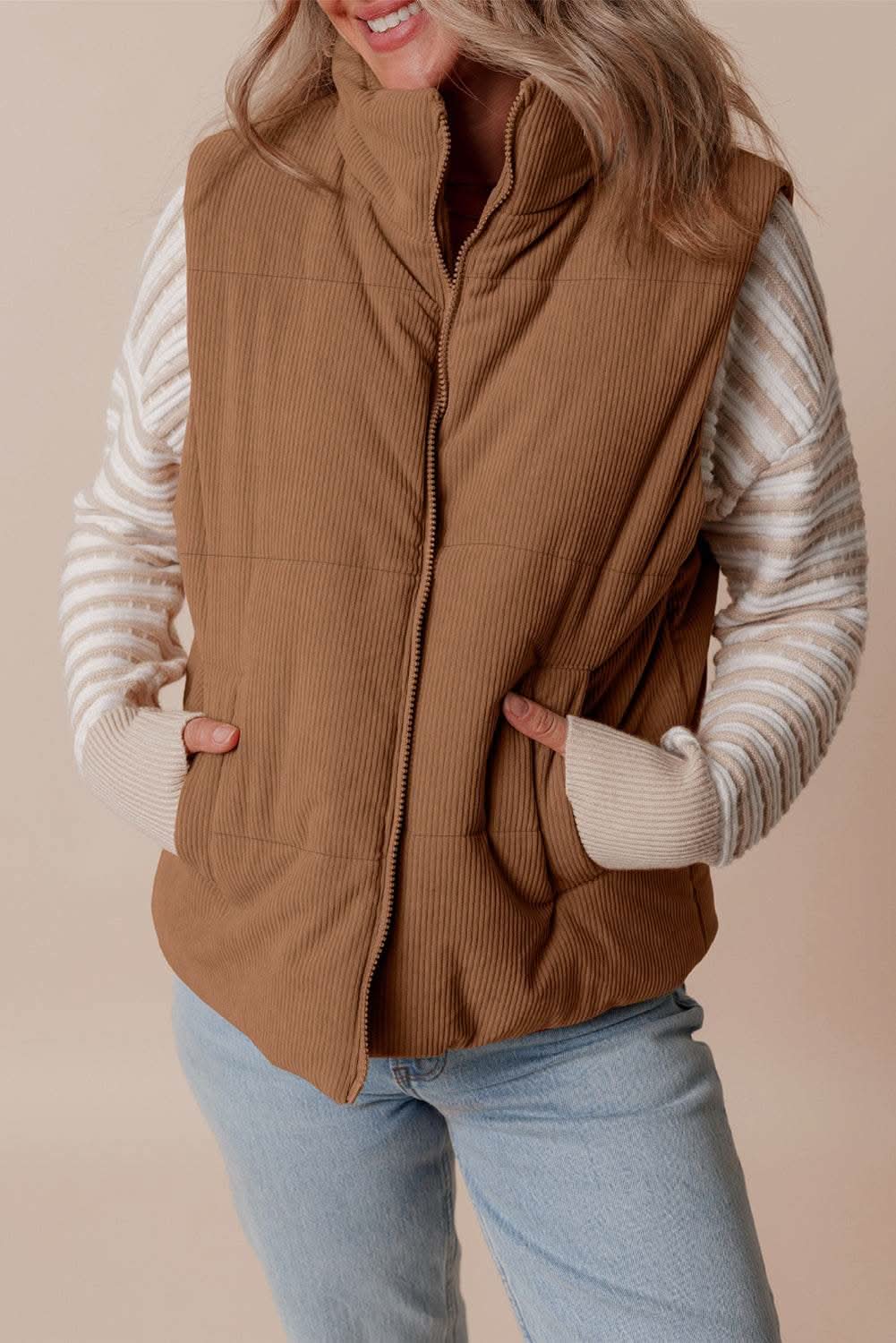 Cozy coffee corduroy vest - Love Salve 