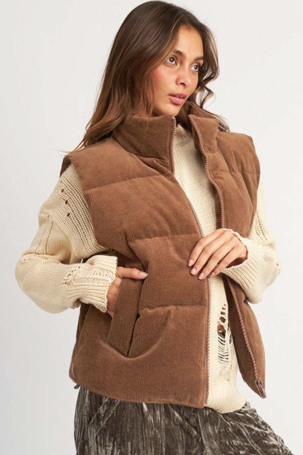 Cozy coffee corduroy vest - Love Salve 