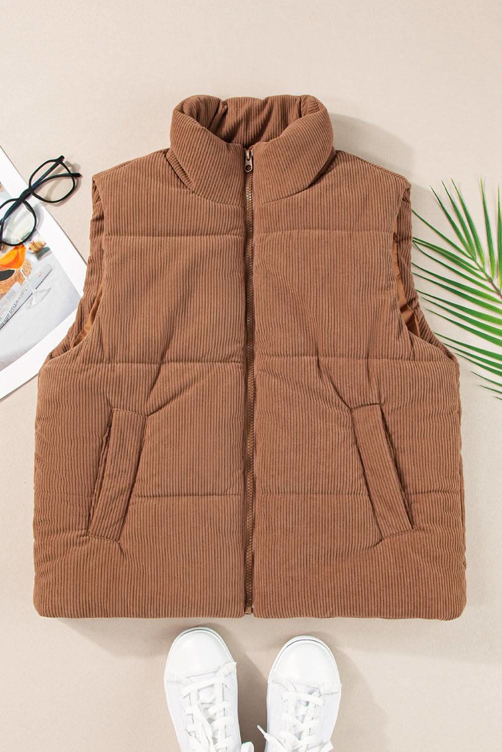 Cozy coffee corduroy vest - Love Salve 