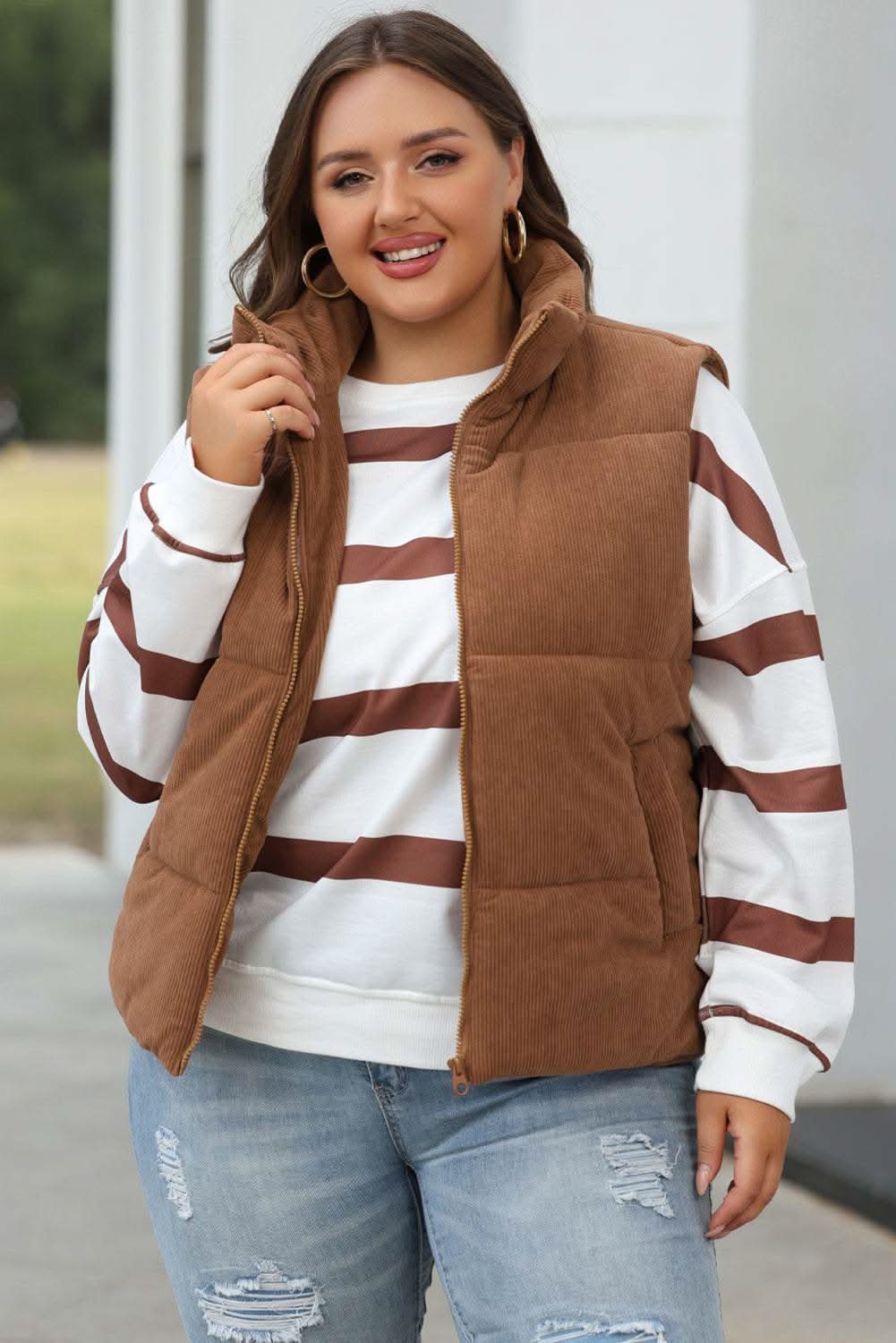 Cozy coffee corduroy vest - Love Salve 
