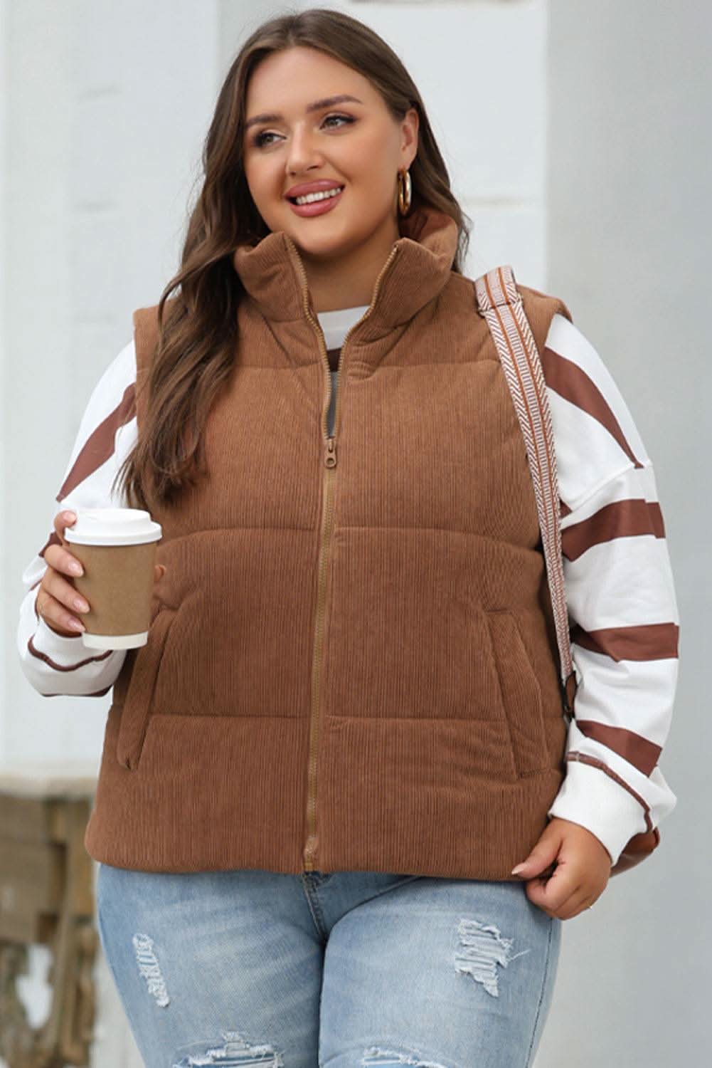 Cozy coffee corduroy vest - Love Salve 