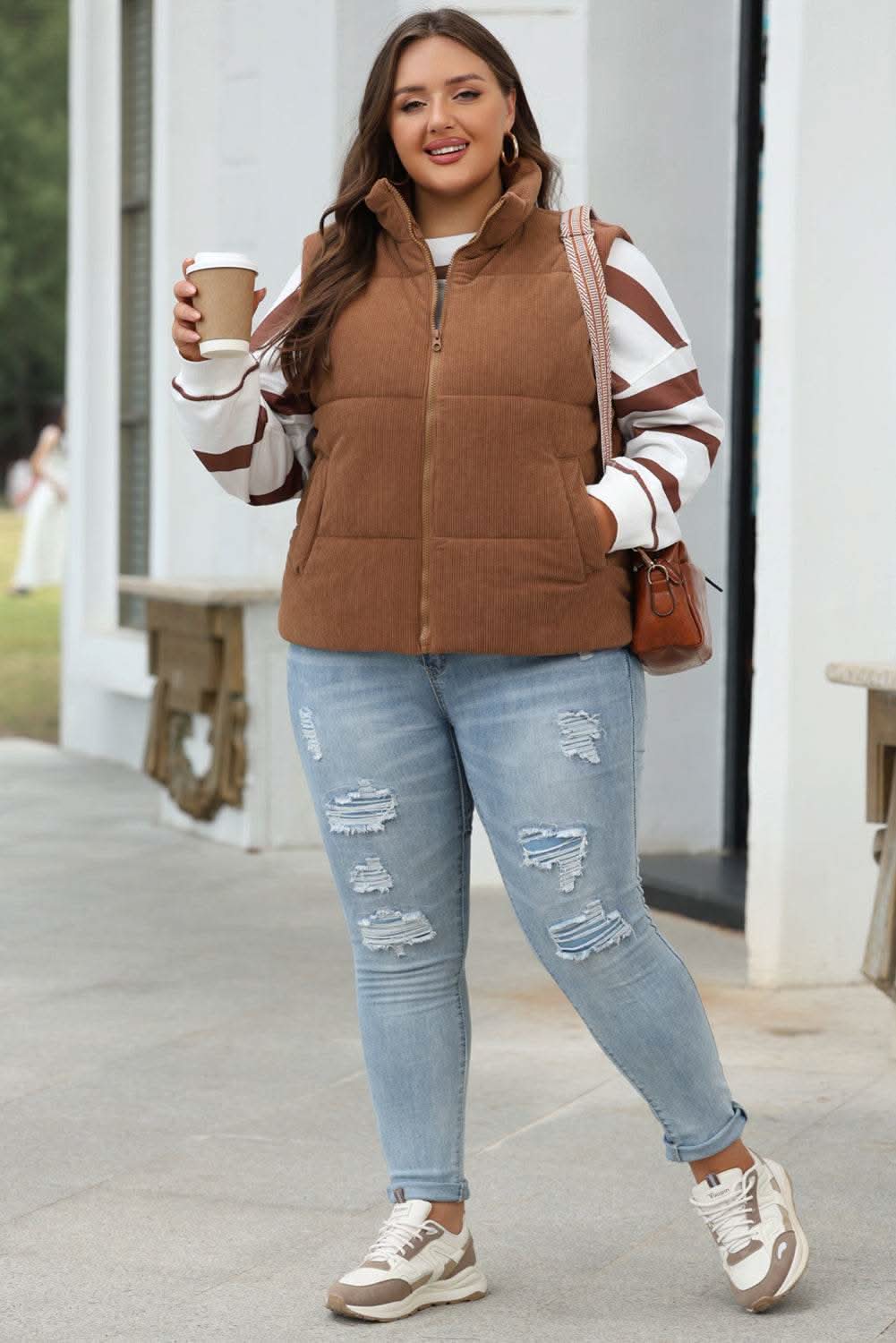 Cozy coffee corduroy vest - Love Salve 