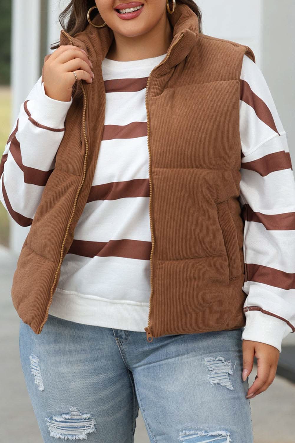 Cozy coffee corduroy vest - Love Salve 