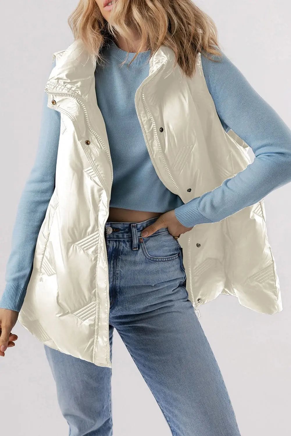 Chic white quilted vest with zip - Love Salve 