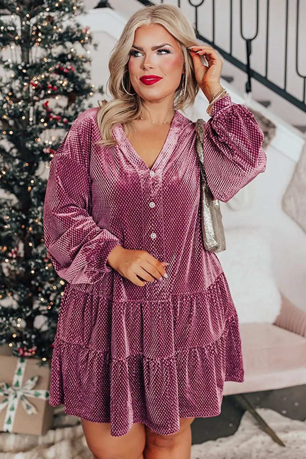 Meadow mauve plus size velvet dress - Love Salve 