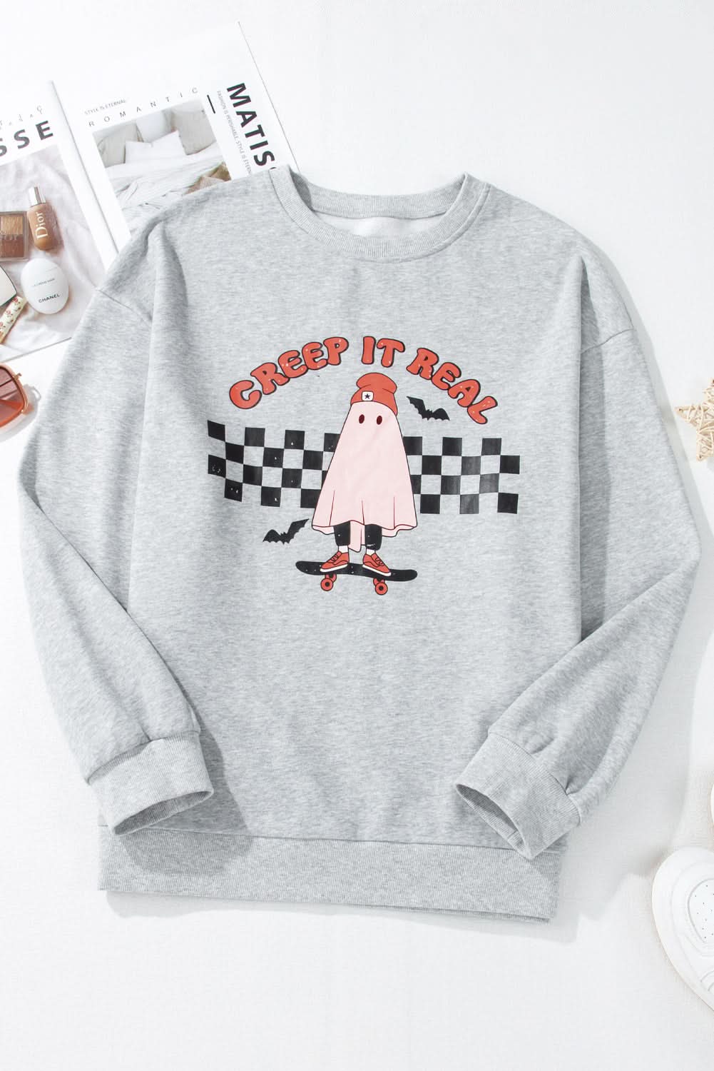 Light grey ghost print sweatshirt - Love Salve 