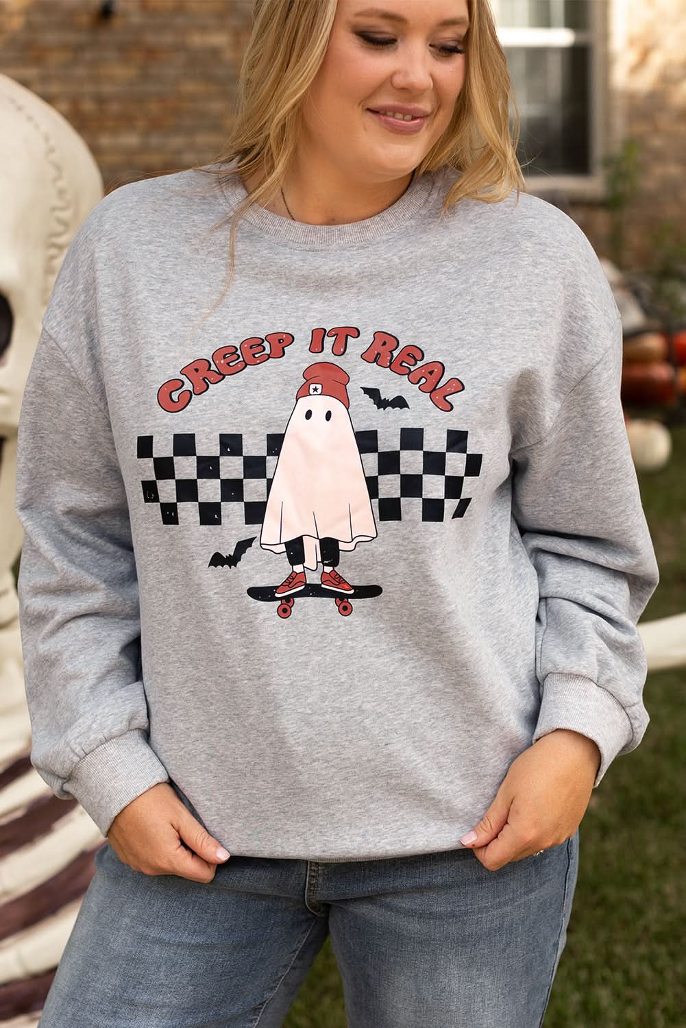Light grey ghost print sweatshirt - Love Salve 