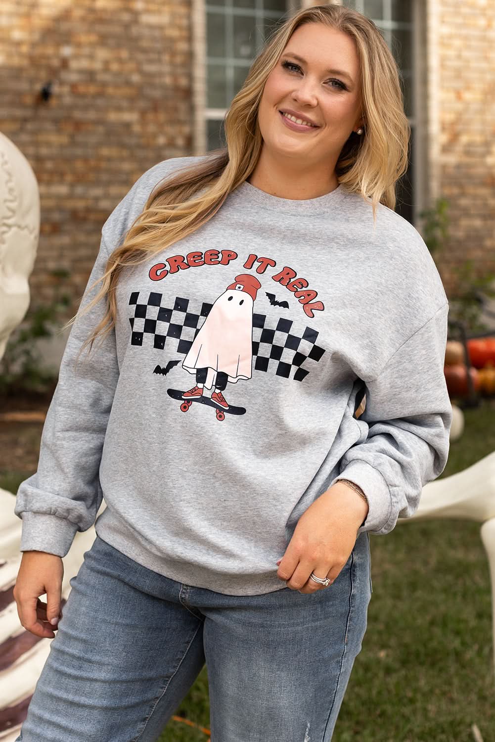 Light grey ghost print sweatshirt - Love Salve 