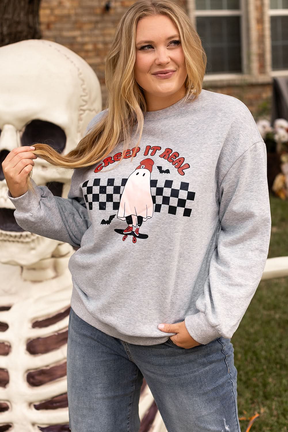 Light grey ghost print sweatshirt - Love Salve 